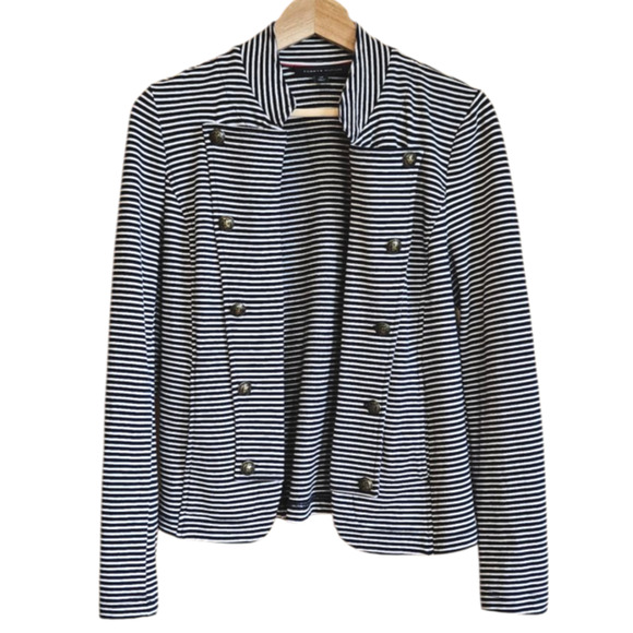 Tommy Hilfiger Double Breasted Blazer Stripe Jacket Navy and White Women's Small - Picture 1 of 8